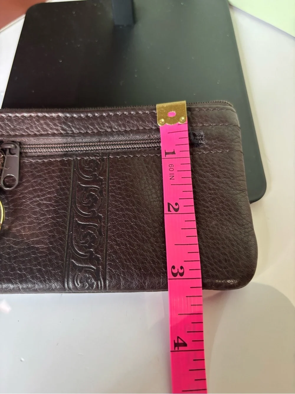 Genuine Leather Zip Wallet Pouch in Deep Brown